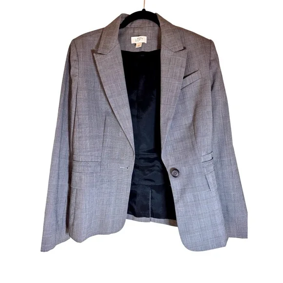 LOFT Glen‎ Plaid One-Button Blazer Gray Workwear Jacket Size 8 - Picture 2 of 7